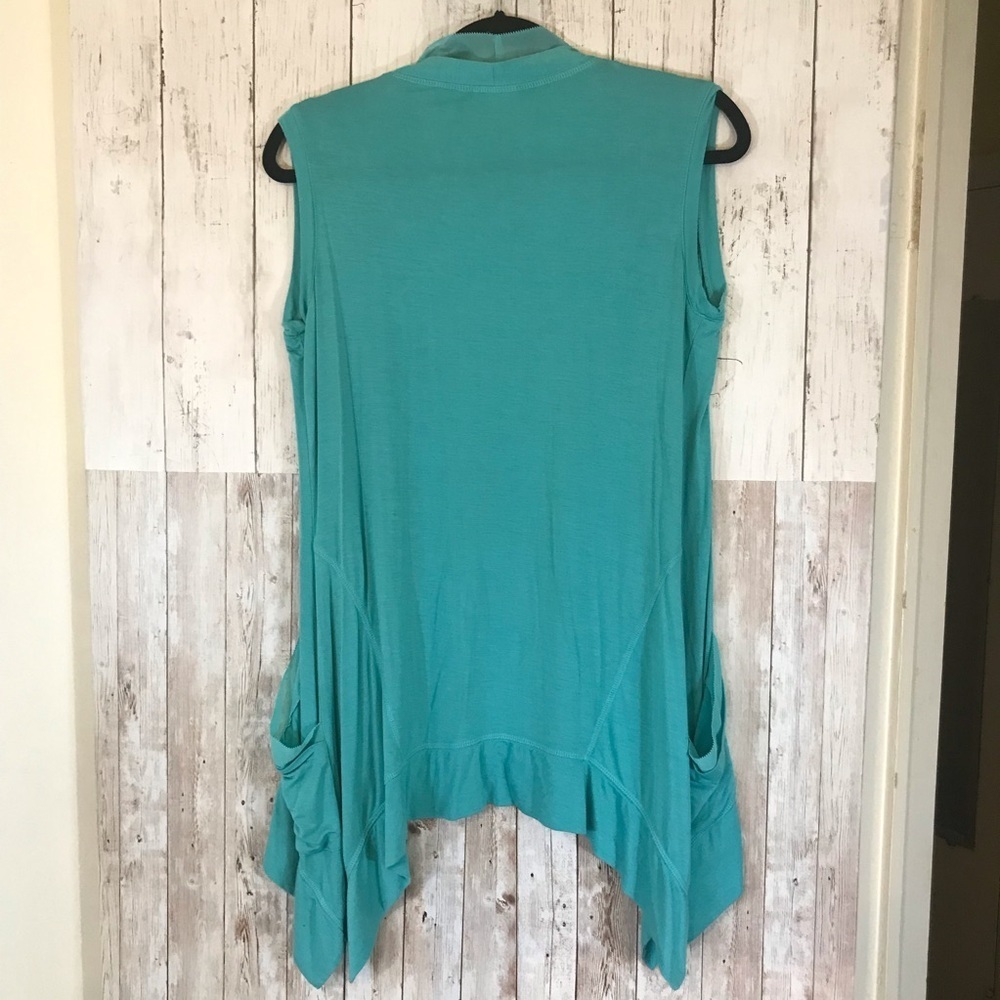 LOGO Lori Goldstein V-neck Vest with Chiffon Trim in Seaglass - Picture 9 of 15